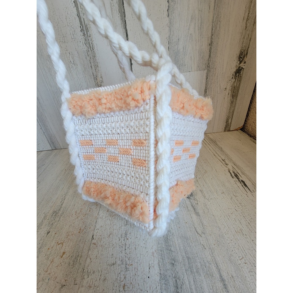 Crochet orange square plush hanging basket unique home decor tassel